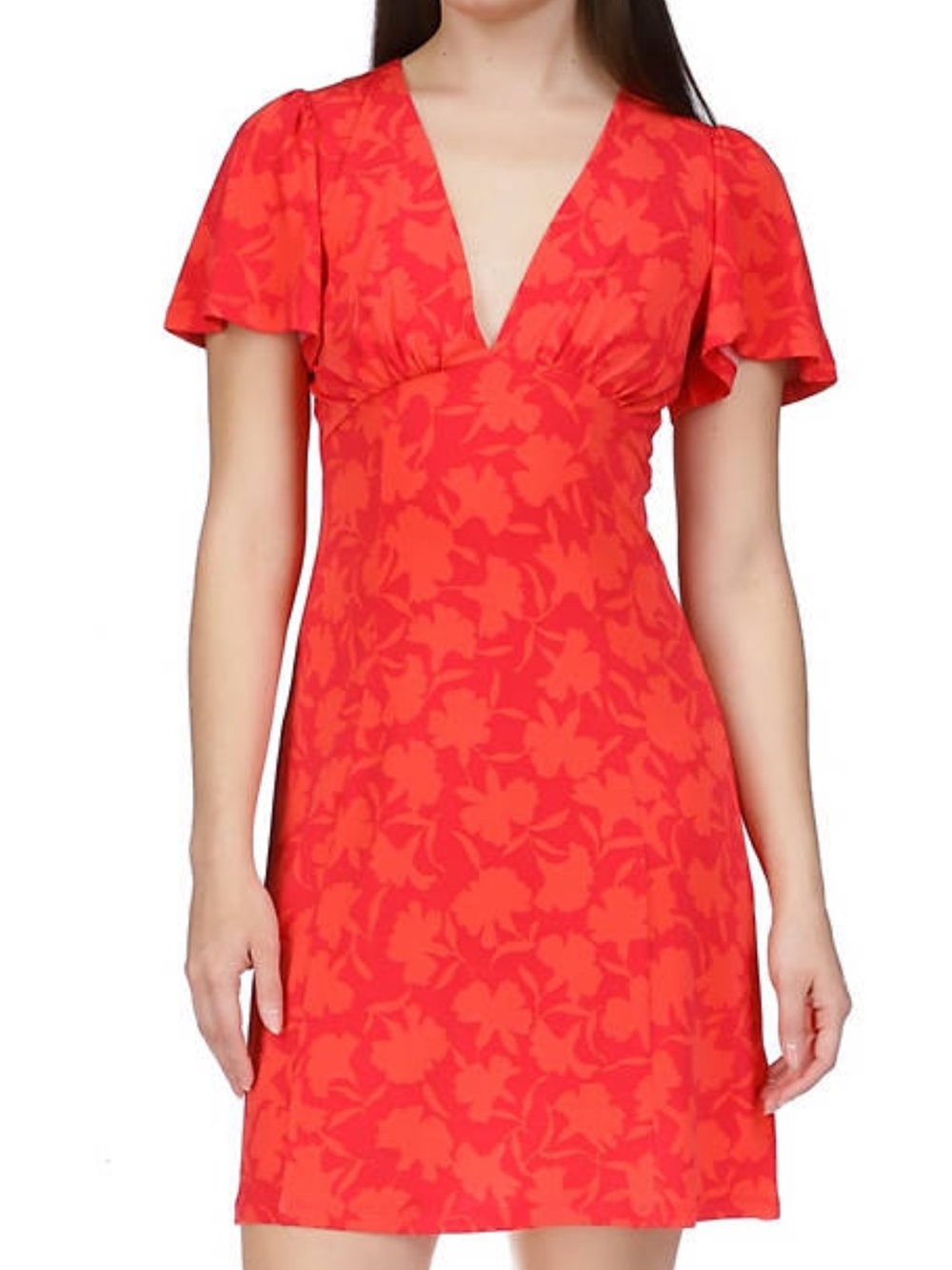 Michael Kors Red Floral V-Neck Short Sleeve Dress